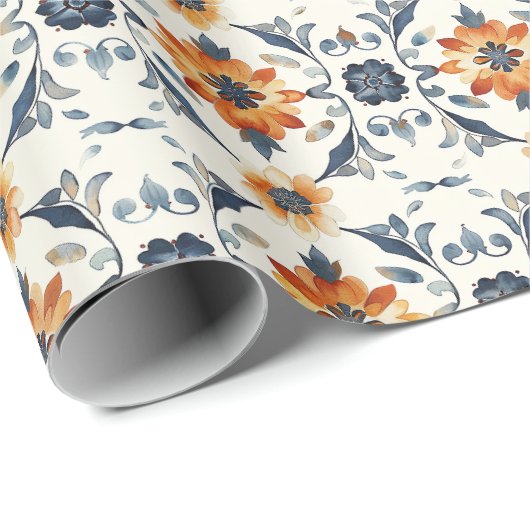 Italian Tile Gift Wrap, Terracotta Blue Pattern Geschenkpapier (Rolleneckpunkt)