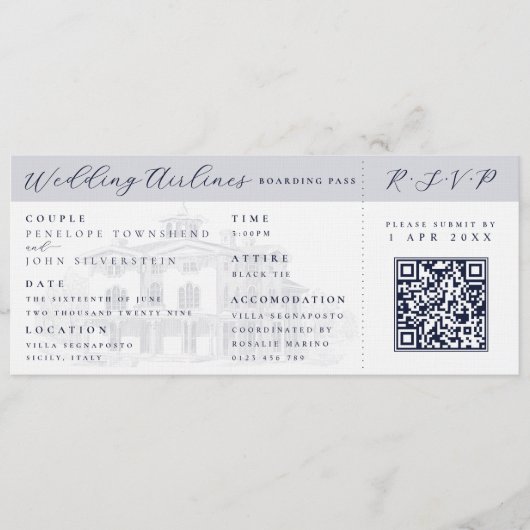 Italian Villa Plane Ticket Destination Wedding Einladung (Vorderseite)