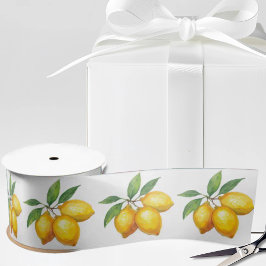 Italian Watercolor Lemons on White Satinband