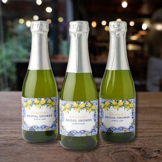 Italian watercolor tiles with lemon, Bridal Shower Schaumweinetikett