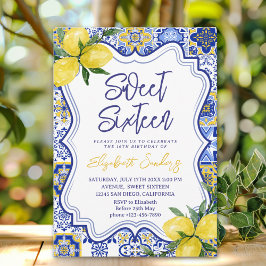  Italian watercolor tiles with lemon Sweet Sixteen Einladung