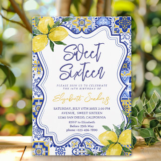  Italian watercolor tiles with lemon Sweet Sixteen Einladung