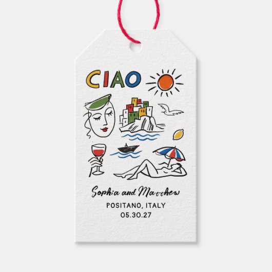 Italian Wedding Whimsical Hand Drawn Amalfi Coast  Geschenkanhänger (Vorderseite)