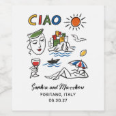 Italian Wedding Whimsical Hand Drawn Amalfi Coast Weinetikett (Einzelnes Label)