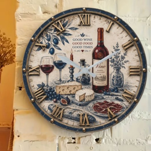 Italian Wine & Cheese Kitchen Decor Große Wanduhr