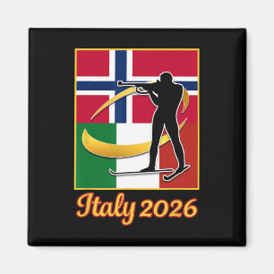 Italien 2026 Biathlon Norwegen und Italien Flaggen Magnet