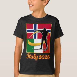 Italien 2026 Biathlon Norwegen und Italien Flaggen T-Shirt