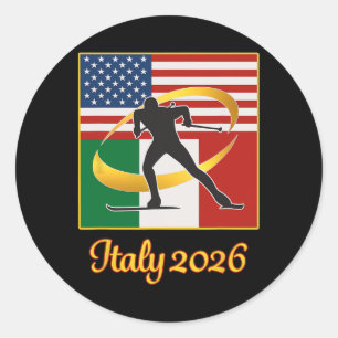 Italien 2026 Skilanglauf USA Italien Flaggen Wi Runder Aufkleber