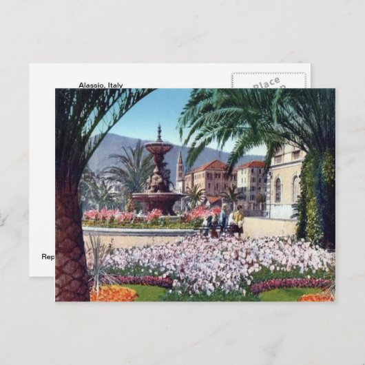 Italien, Alassio, Blume um den Brunnen Postkarte (Vorne/Hinten)