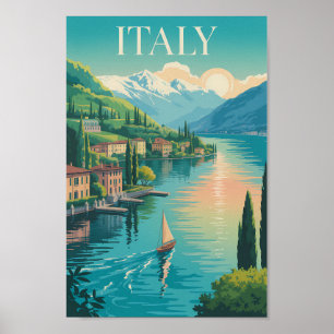 Italien Amalfi-Küste Illustration Reise Kunst Vint Poster