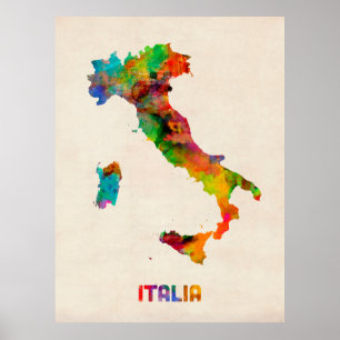 Italien-Aquarell-Karte, Italien Poster