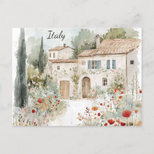 Italien Aquarell Toskana Villa Reise Vintage Postkarte