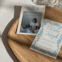 Italien Blauer Hand gezeichnetes mediterranes Foto Save The Date