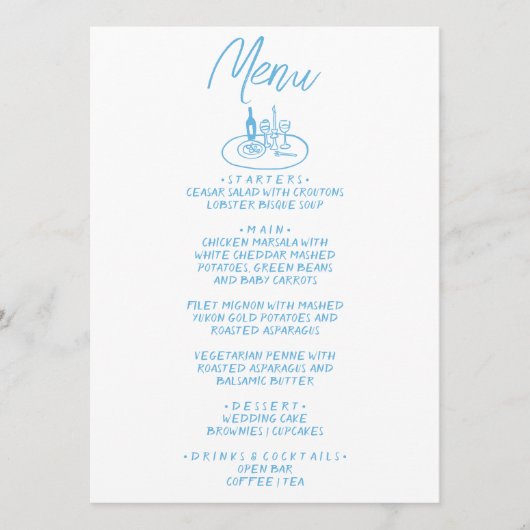 Italien Blauer handgeschriebene, Gezeichnet Medite Menükarte (Vorderseite)