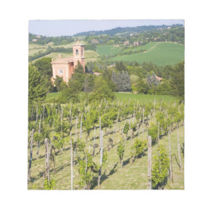 Italien, Bologna, Blick durch Weinberg auf Chiesa Notizblock