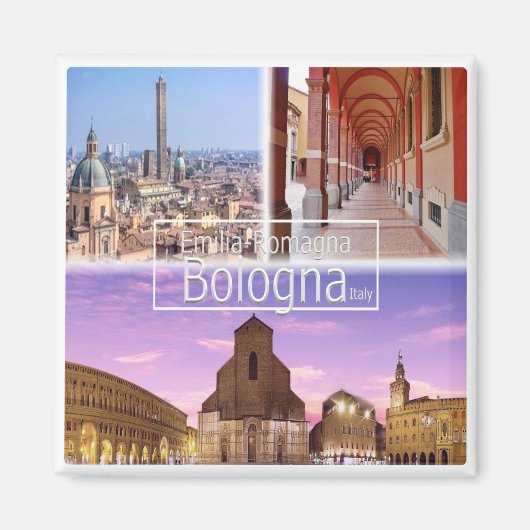 Italien BOLOGNA, Piazza Maggiore, zwei Türme, Kühl Magnet (Vorne)
