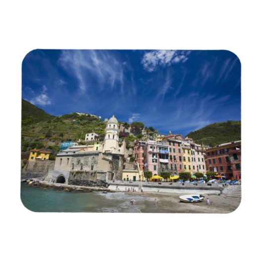 Italien, Cinque Terre, Vernazza, Hafen und Kirche  Magnet (Horizontal)