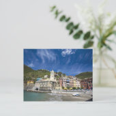Italien, Cinque Terre, Vernazza, Hafen und Kirche Postkarte (Stehend Vorderseite)