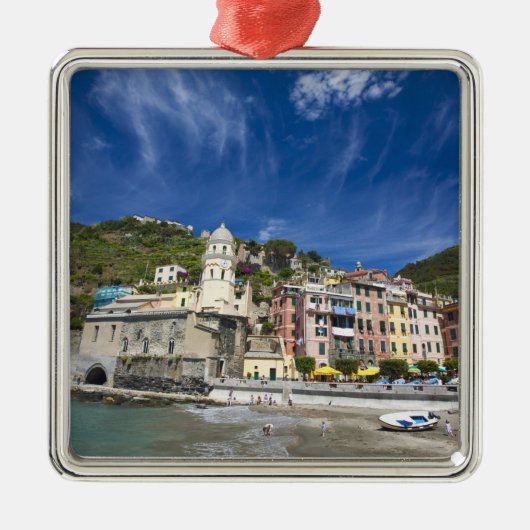 Italien, Cinque Terre, Vernazza, Hafen und Kirche Silbernes Ornament (Vorne)