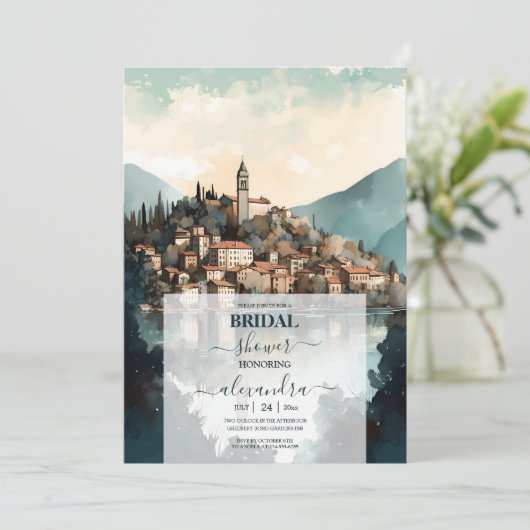 Italien Comer See Zielort Brautparty Einladung (Stehend Vorderseite)