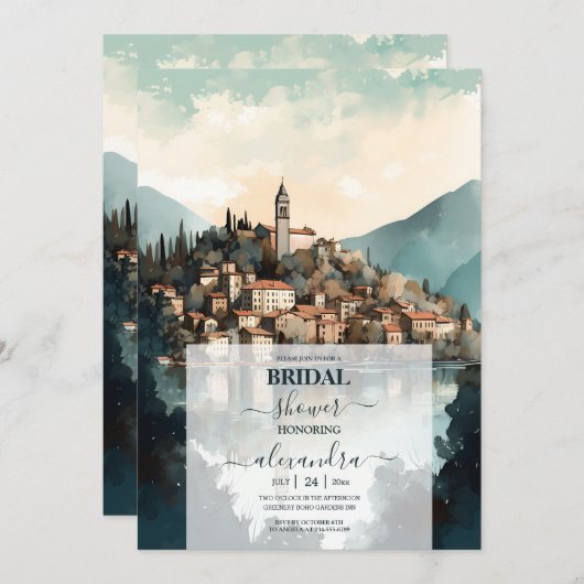 Italien Comer See Zielort Brautparty Einladung (Vorne/Hinten)