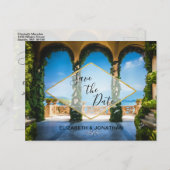 Italien Elegant Blue Green Gold Save the Date Ankündigungspostkarte (Vorne/Hinten)
