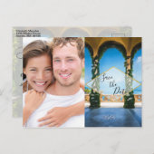 Italien Elegantes Save the Date Blue Green Gold Fo Ankündigungspostkarte (Vorne/Hinten)