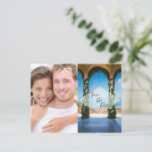 Italien Elegantes Save the Date Blue Green Gold Fo Ankündigungspostkarte (Stehend Vorderseite)