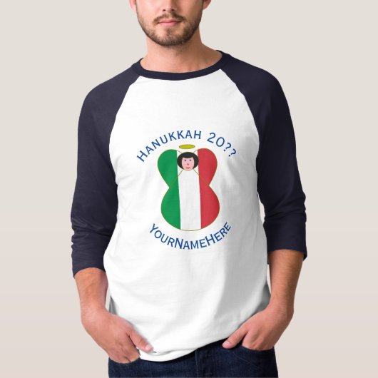 Italien Engel Hanukkah Flagge Personalisieren Lang T-Shirt (Vorderseite)