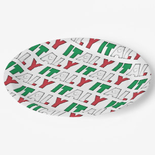 Italien Flag Farben Typografie Muster Herz Pappteller