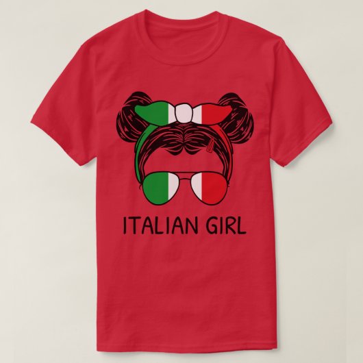 Italien Flagge Italienisches Mädchen mit Messy Bun T-Shirt (Design vorne)