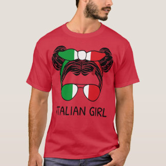 Italien Flagge Italienisches Mädchen mit Messy Bun T-Shirt