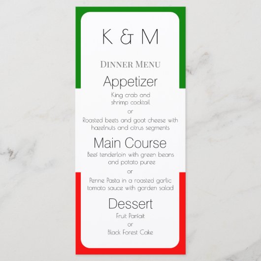 Italien - Flagge Italiens Menükarte (Vorderseite)