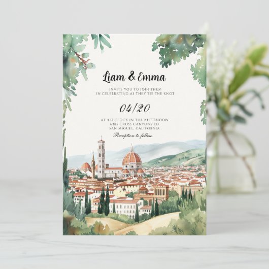 Italien Florentiner Landschaft Einladung Hochzeite (Stehend Vorderseite)