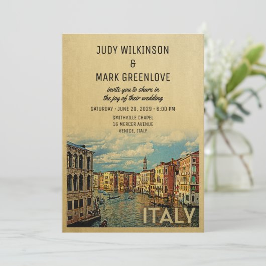 Italien Hochzeit Einladung Vintag Venedig (Stehend Vorderseite)