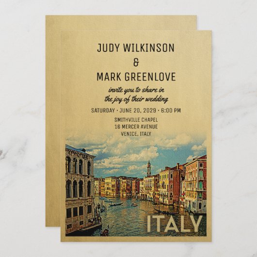 Italien Hochzeit Einladung Vintag Venedig (Vorne/Hinten)