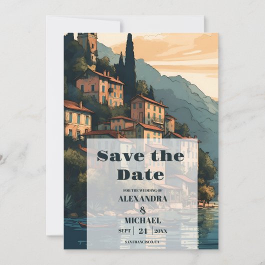 Italien Hochzeit in Urlaubsort Como Save The Date (Vorderseite)