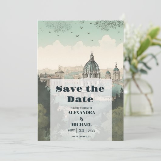 Italien Hochzeit in Urlaubsort Rom Save The Date (Stehend Vorderseite)