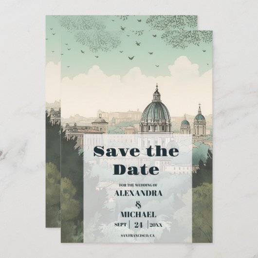 Italien Hochzeit in Urlaubsort Rom Save The Date (Vorne/Hinten)