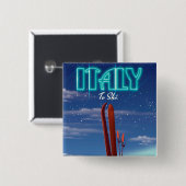 Italien "Ice" Ski-Reiseplakat. Button (Vorne & Hinten)