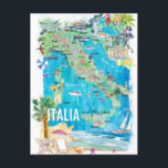 Italien Illustrierte Reisekarte Postkarte<br><div class="desc">Italien Illustrierte Reisekarte Mittelmeer Sizilien Sardegna mit Straßen und touristischen Highlights</div>