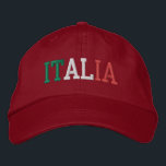 ITALIEN - Italienische Flaggenfarben grün, weiß un Bestickte Baseballkappe<br><div class="desc">ITALIA bestickt mit italienischen Flag Farben Grün Weiß und Rot auf roten Baumwollhut. Schenken Sie jedem,  der das schöne Land Italiens liebt,  ein wunderbares Geschenk!</div>