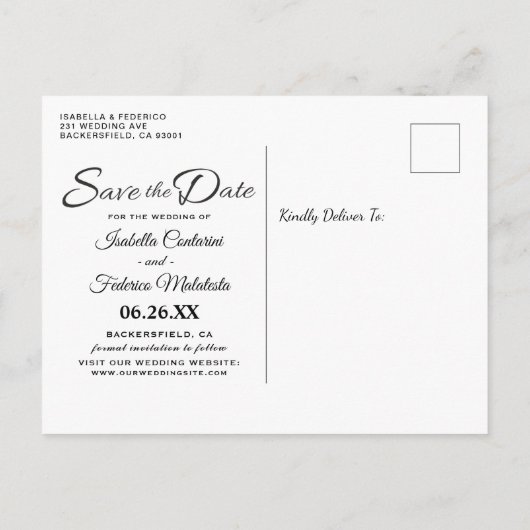 Italien Italienische Hochzeit Rettet das Datum Ankündigungspostkarte (Rückseite)