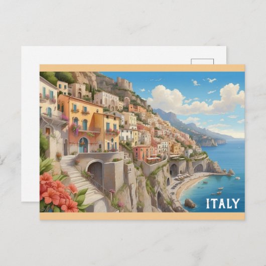 Italien Italienische Küste farbenfrohe Reise Postkarte (Vorne/Hinten)