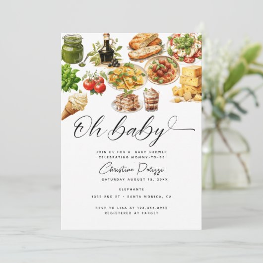 Italien | Italienisches Essen | Babydusche Einladung (Stehend Vorderseite)
