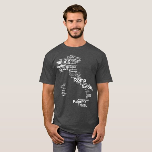 Italien Karte Silhouette Städte Rom Mailand T-Shirt (Vorne ganz)