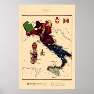 Italien Komische Karte Vintage-Lithographie860er - Poster