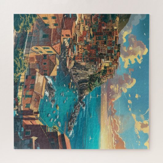 Italien Küstenlinie mit Türmchen und Sunlit Town Puzzle (Horizontal)