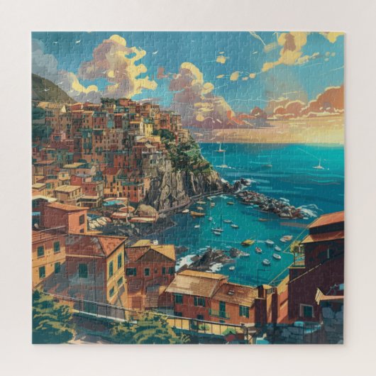 Italien Küstenlinie mit Türmchen und Sunlit Town Puzzle (Vertikal)