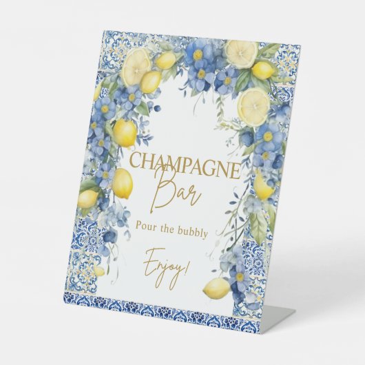 Italien Lemon Blue Tiles Bubbly Champagne Bar Sign Sockelschild (Vorderseite)